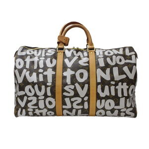 Louis Vuitton Keepall Boston Bag Monogram Graffiti Brown White Classic